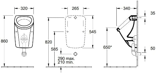 Villeroy & Boch Saval Pro urinoir 320 x 545 x 350 mm - blanc - connection arrière