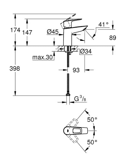 Grohe BauLoop 2020 bauloop mit. lavabo corps lisse 5,7l s - chromé