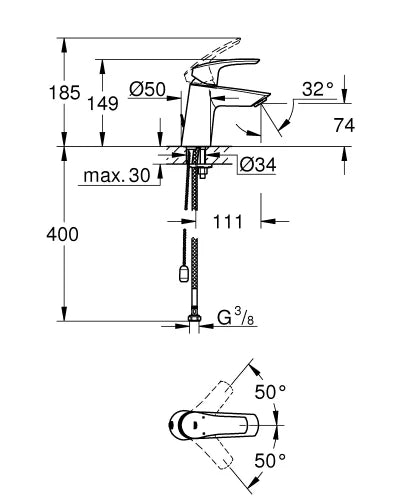 Grohe Eurosmart 2021 mitigeur lavabo S - avec chainette - chromé