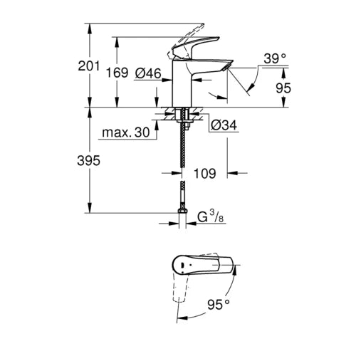 Grohe Eurosmart 2021 mit. lavabo s ch3 c.lisse - chromé