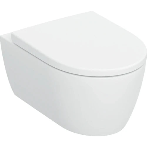 Geberit iCon Set de WC suspendu à fond creux , forme fermée, TurboFlush, avec siège de WC: T=53cm, Mécanisme softclose=Oui, Charnières QuickRelease=Verrouillable, Fixation=Par le haut, Blanc / Mat
