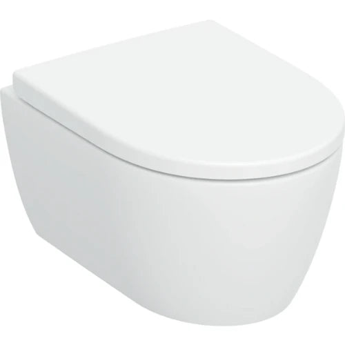 Geberit iCon Set de WC suspendu à fond creux , compact, forme fermée, TurboFlush, avec siège de WC: T=49cm, Mécanisme softclose=Oui, Charnières QuickRelease=Verrouillable, Fixation=Par le haut, Blanc