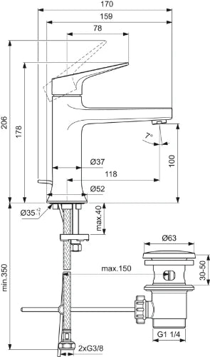 Ideal Standard La Dolce Vita mitigeur lavabo avec vidage - chromé