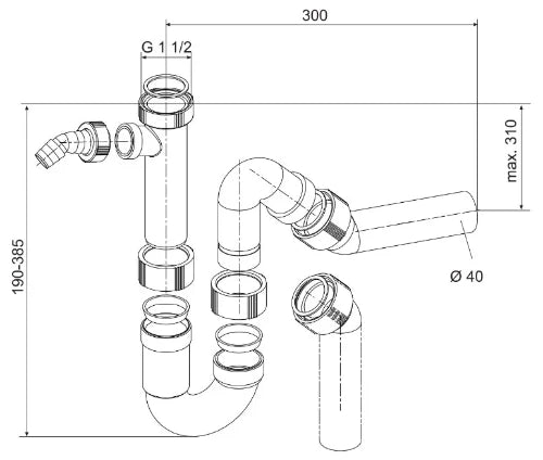 Reginox WW Siphon raccordement au lave-vaisselle, 1 évier