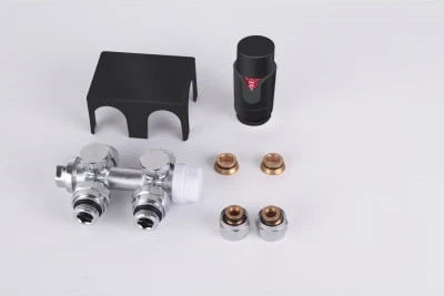ProOne Radair set radiateur de raccordement avec bloc H thermostatisable droit + 2 raccords de transition avec O-ring + tête thermostatique + bouchon noir mat