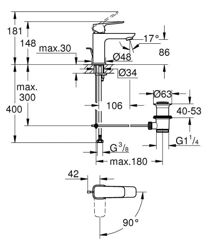 Grohe Cubeo S mitigeur de lavabo avec clic-clac - chromé