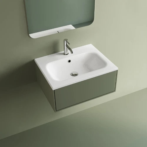 Procasa Klaire tablette en marbre artificiel avec 1 vasque central 600 x 460 mm - blanc brillant - robinetterie pré-percé