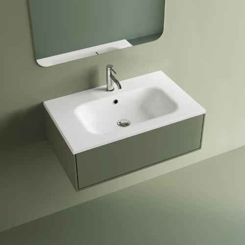 Procasa Klaire tablette en marbre artificiel avec 1 vasque central 700 x 460 mm - blanc brillant - robinetterie pré-percé
