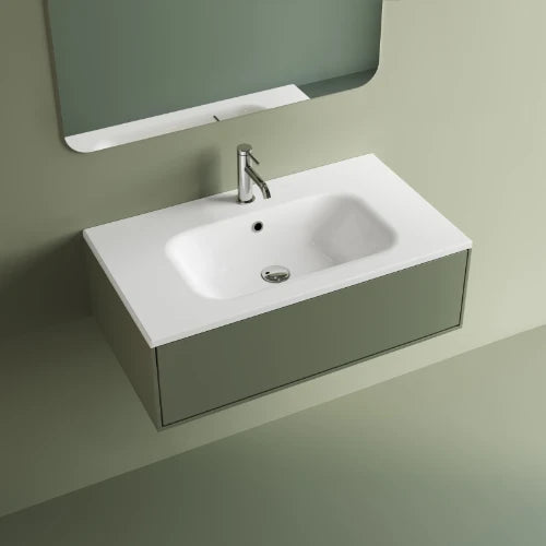 Procasa Klaire tablette en marbre artificiel avec 1 vasque central 800 x 460 mm - blanc brillant - robinetterie pré-percé