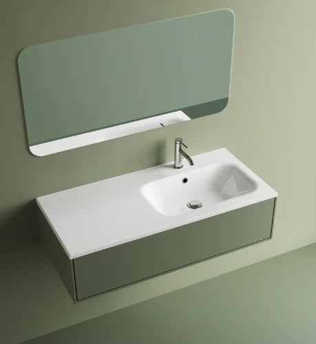 Procasa Klaire tablette en marbre artificiel avec 1 vasque à droîte 1000 x 460 mm - blanc brillant - robinetterie pré-percé