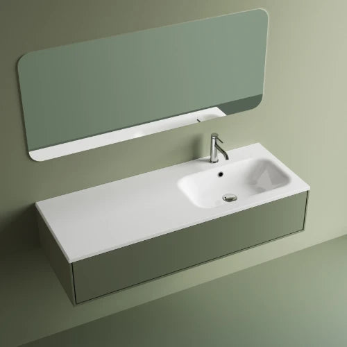Procasa Klaire tablette en marbre artificiel avec 1 vasque à droîte 1200 x 460 mm - blanc brillant - robinetterie pré-percé
