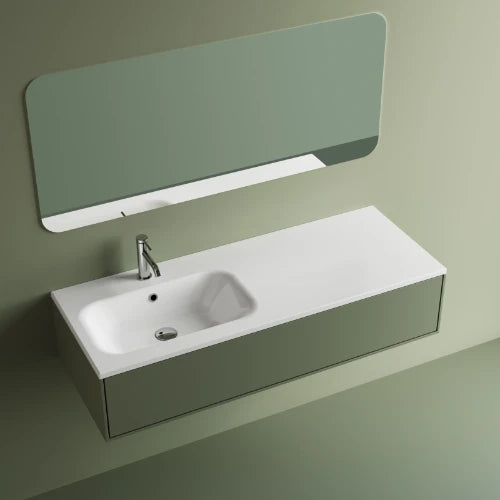 Procasa Klaire tablette en marbre artificiel avec 1 vasque à gauche 1200 x 460 mm - blanc brillant - robinetterie pré-percé