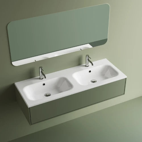 Procasa Klaire tablette en marbre artificiel avec 2 vasques 1200 x 460 mm - blanc brillant - robinetterie pré-percé