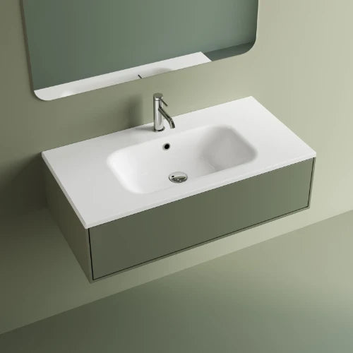 Procasa Klaire tablette en marbre artificiel avec 1 vasque central 900 x 460 mm - blanc brillant - robinetterie pré-percé