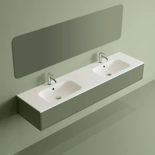 Procasa Klaire tablette en marbre artificiel avec 2 vasques 1800 x 460 mm - blanc brillant - robinetterie pré-percé
