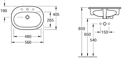 Villeroy & Boch O.Novo lavabo encastré 560 x 405 mm - blanc - avec trou de robinet - avec trop-plein