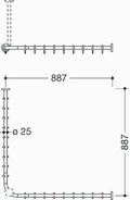 HEWI tringle à rideau , Ø25 A1/A2=883, 18 anneaux, brossée