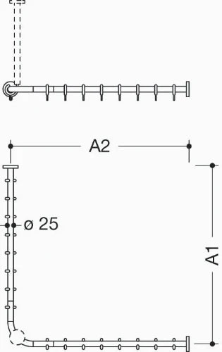 HEWI tringle à rideau , Ø25 A1/A2= variable, brossée