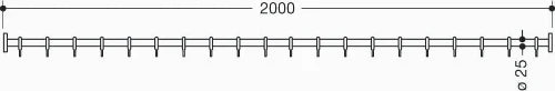 Hewi 900 tringle à rideau , Ø25 L=2000mm, 20 anneaux, chromé