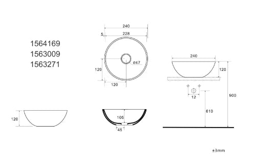 Procasa Up vasque à poser rond porselein 240 x 240 x 120 mm - blanc - sans trou robinetterie - sans trop-plein