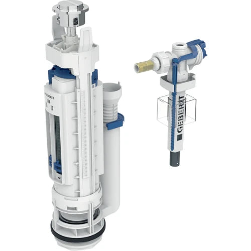 Geberit type 290-383 affleurant intérieur avec 2 quantités - raccordement à l’alimentation en eau sur le côté - 3/8 - mamelon en laiton - chromé brillant