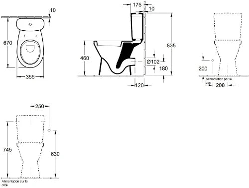 Villeroy & Boch Saval cuvette à poser rehaussée sorti H - blanc - B355 x D670 mm