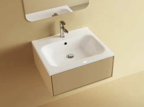 Procasa Klaire tablette en marbre artificiel avec 1 vasque central 600 x 460 mm - blanc mat - robinetterie pré-percé