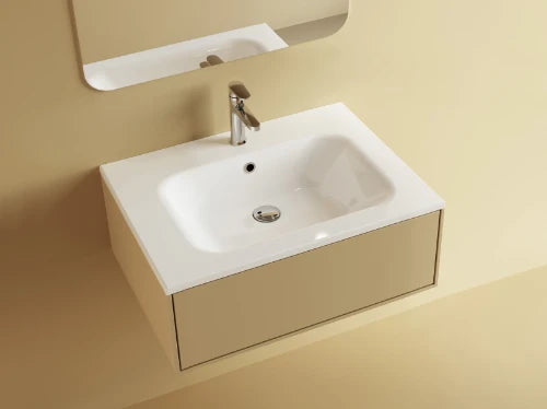 Procasa Klaire tablette en marbre artificiel avec 1 vasque central 700 x 460 mm - blanc mat - robinetterie pré-percé