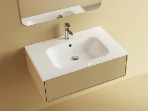 Procasa Klaire tablette en marbre artificiel avec 1 vasque central 800 x 460 mm - blanc brillant - robinetterie pré-percé