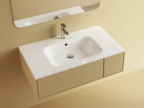 Procasa Klaire tablette en marbre artificiel avec 1 vasque central 900 x 460 mm - blanc mat - robinetterie pré-percé