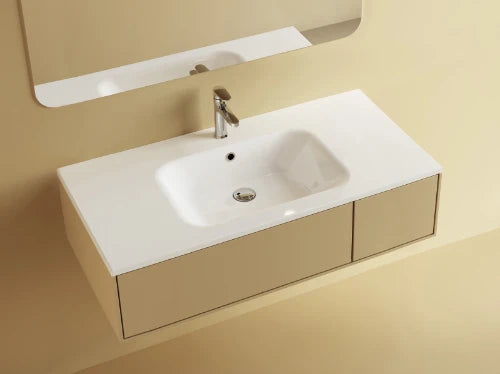 Procasa Klaire tablette en marbre artificiel avec 1 vasque central 1000 x 460 mm - blanc brillant - robinetterie pré-percé