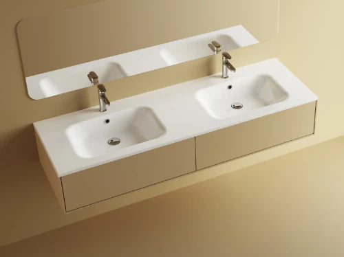 Procasa Klaire tablette en marbre artificiel avec 2 vasques 1600 x 460 mm - blanc mat - robinetterie pré-percé
