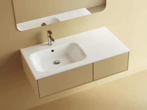 Procasa Klaire tablette en marbre artificiel avec 1 vasque à gauche 900 x 460 mm - blanc brillant - robinetterie pré-percé