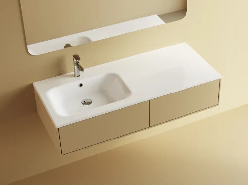 Procasa Klaire tablette en marbre artificiel avec 1 vasque à gauche 1200 x 460 mm - blanc mat - robinetterie pré-percé