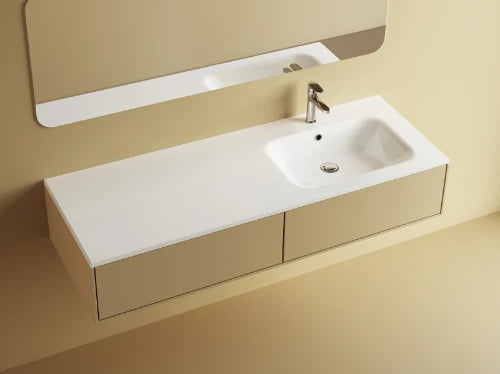 Procasa Klaire tablette en marbre artificiel avec 1 vasque à droîte 1400 x 460 mm - blanc mat - robinetterie pré-percé