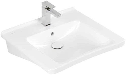 Villeroy & Boch ViCare lavabo pour personnes handicapées 600 x 550 x 180 mm - blanc - avec tour robinetterie - avec trop-plein