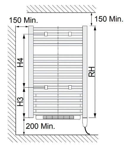 Procasa Balneo radiateur sèche-serviettes électrique avec blower 1763 x 585 mm - 1000 + 950 Watt -RAL 9016 blanc signalisation