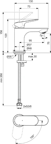 Ideal Standard Ceralife O mitigeur de lavabo sans vidange - Chromé - Technologie BlueStart - 3,8 l/min