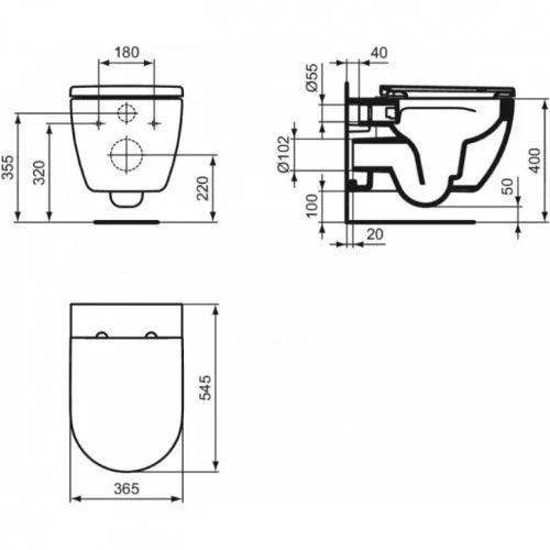Ideal Standard Ellisse WC suspendu PACK Rimless (WC suspendu avec siège de toilette à fermeture amortie) sans rebord de chasse d’eau - blanc - avec fixation cachée - kit de montage inclus