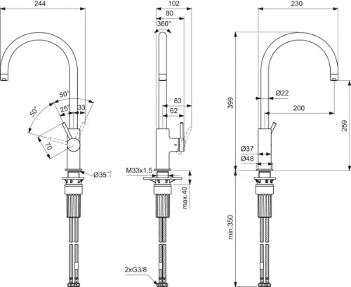 Ideal Standard Ceraline Nuovo mitigeur de cuisine - Chromé - bec en C