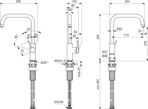 Ideal Standard Ceraline Nuovo mitigeur de cuisine - Chromé - bec en L