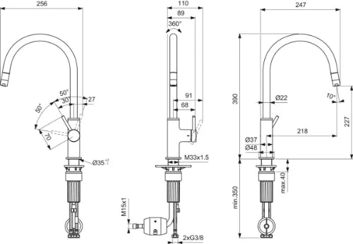 Ideal Standard Ceraline Nuovo mitigeur de cuisine - Chromé - bec en C - jet extensible