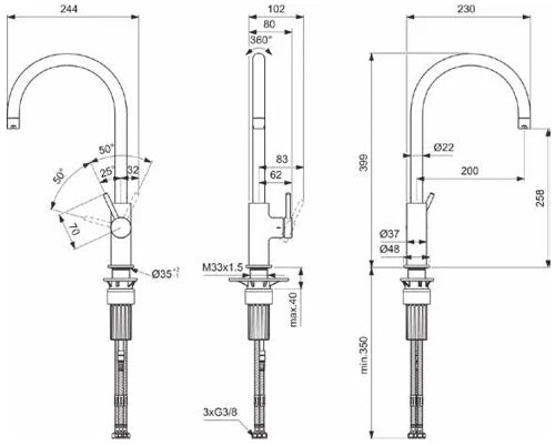 Ideal Standard Ceraline Nuovo mitigeur de cuisine basse pression - Chromé