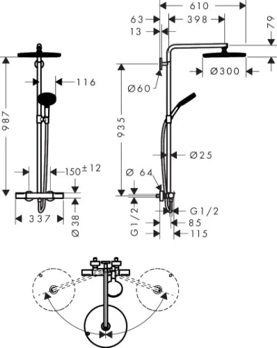 Hansgrohe Raindance Alive S Puro Showerpipe 300 mm 1jet avec thermostat Ecostat Element - chromé