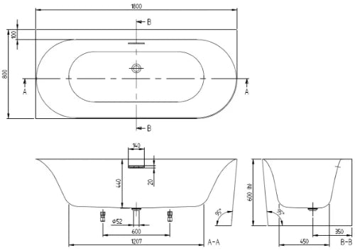 Villeroy & Boch Loop & Friends Marina baignoire back-to-wall gauche 1800 x 800 mm - blanc mat