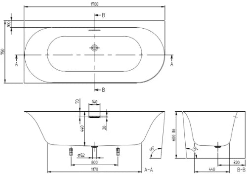 Villeroy & Boch Loop & Friends Marina baignoire back-to-wall gauche 1700 x 750 mm - blanc mat