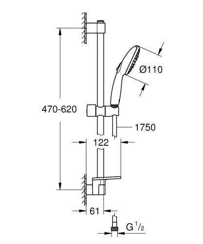 Grohe Tempesta 110 set de douche 600 mm - 3jets - flexible 1/2 x 1750 mm - chrome - 9,5 l/min