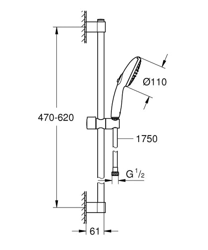 Grohe Tempesta 110 set de douche 600 mm - 2jets - flexible 1/2 x 1750 mm - chrome - 5,7 l/min