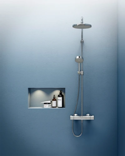Hansa Hansamicra set de douche thermostatique – chromé – Thermostat de douche Micra – Pomme de douche ronde 200 mm – Douchette à main – Flexible de douche 1/2" x 1750 mm