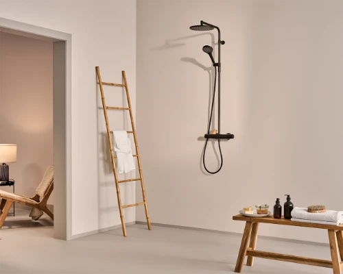 Hansa HansaAureliaa robinet thermostatique douche avec douchette 110 mm 3-jets avec douche à effet pluie 300 mm - avec barre et flexible 1750 mm - noir mat